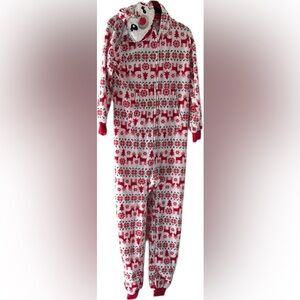 Festive Red and White Patterned Pajama Onesie